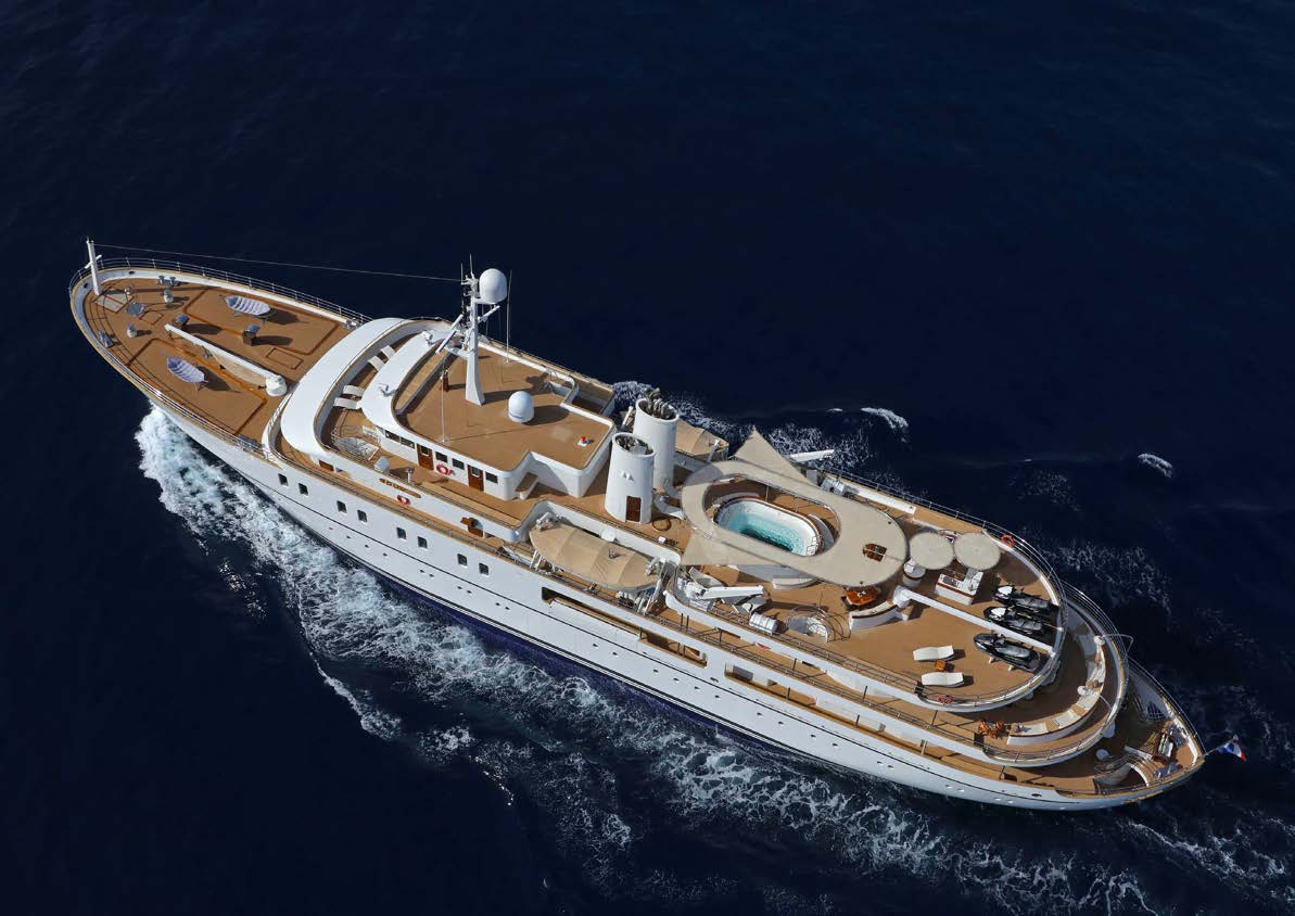 Sherakhan seen from above, full decks aglow, at speed