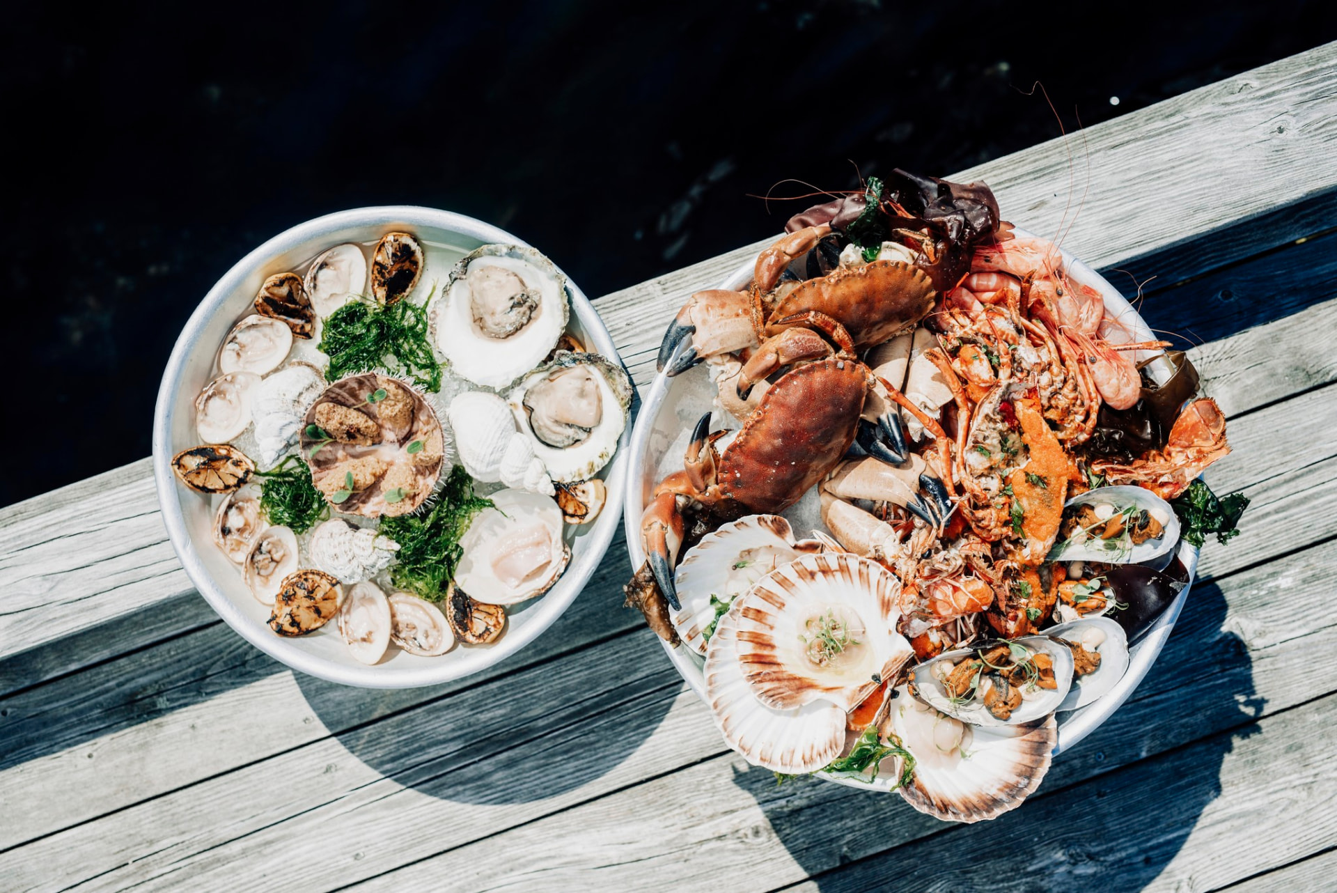 Shellfish platters on the terrace at Cornelius, near Bergen
