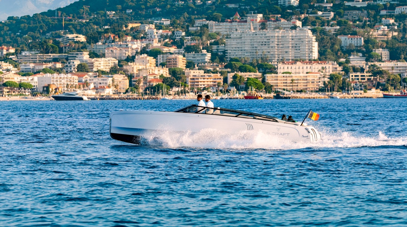 The B-Craft Akoya cruising on blue water off the French Riviera. Photo: B-Craft