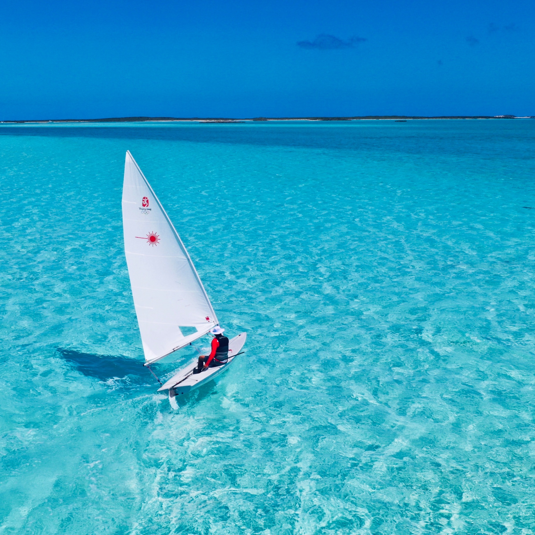 Tender on turquoise water in the Bahamas