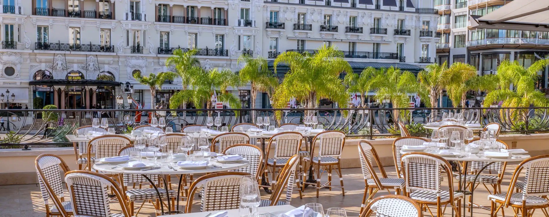 The terrace of Café de Paris Monte-Carlo set for the day