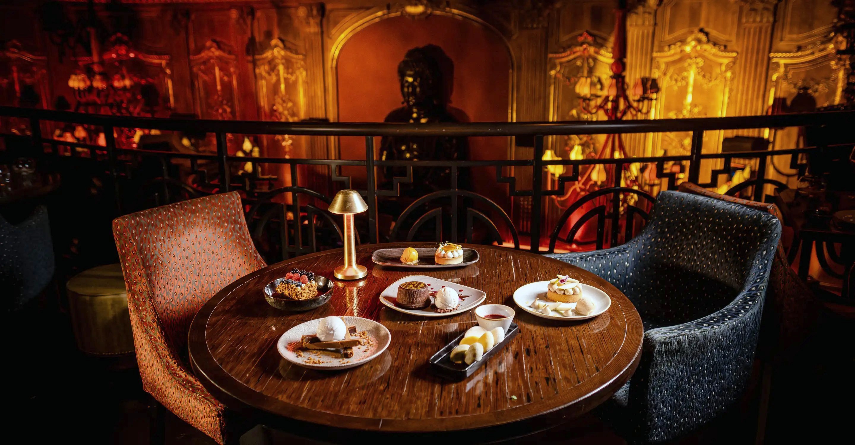 A table set for dinner at Buddha-Bar Monte-Carlo, the Buddha behind