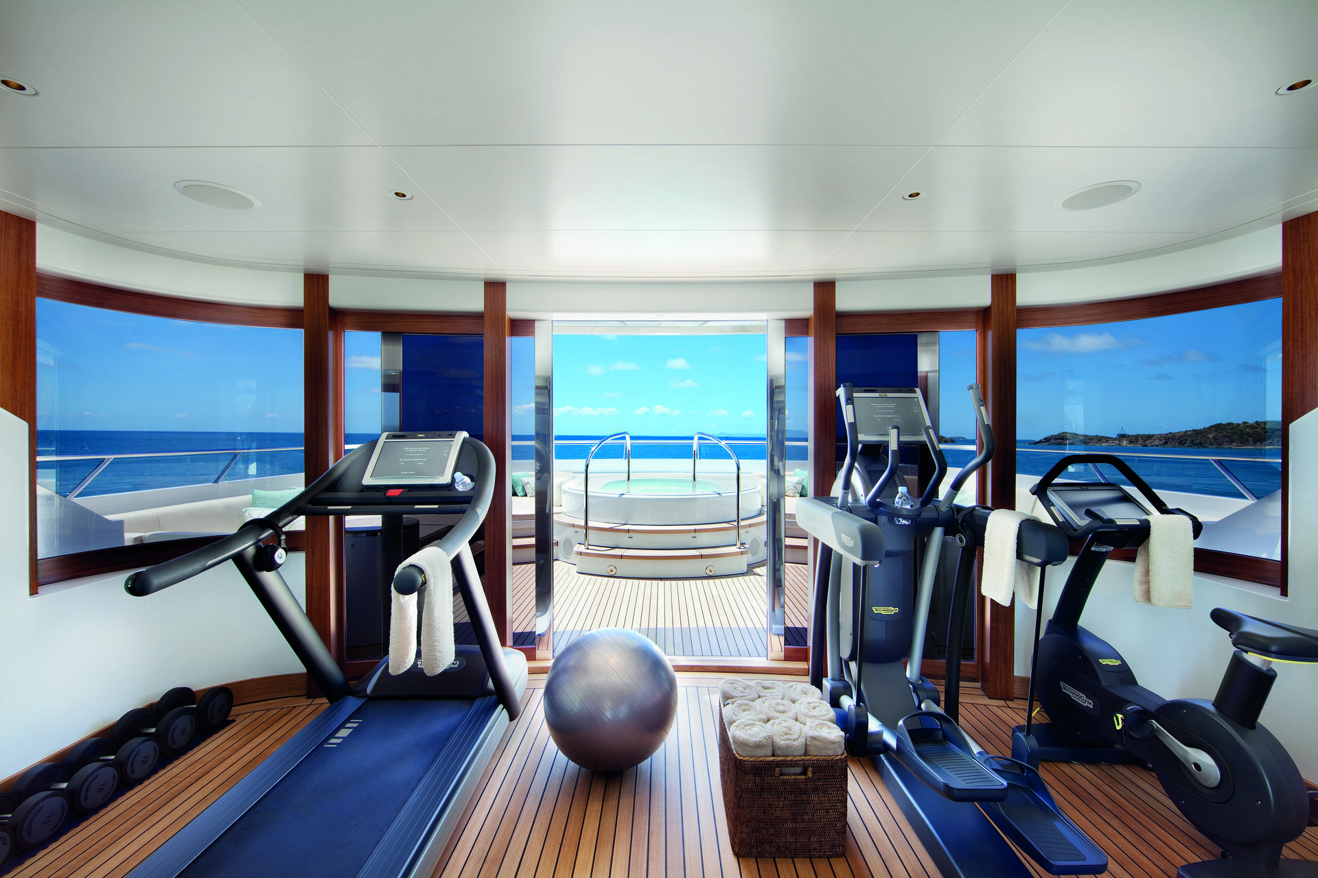 Lady Britt's panoramic gym with Technogym equipment