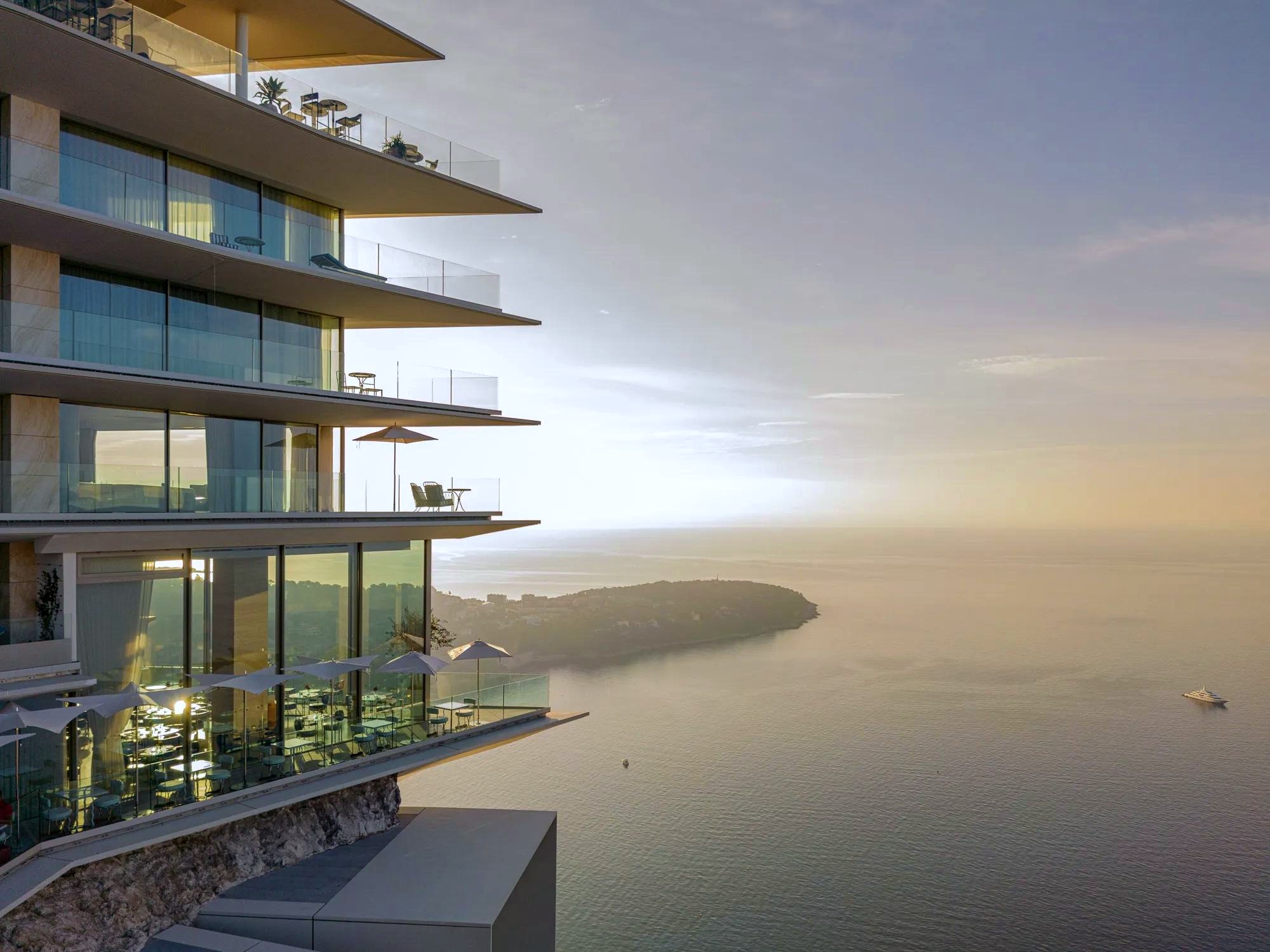 The Maybourne Riviera on the cliffs above the sea at dusk