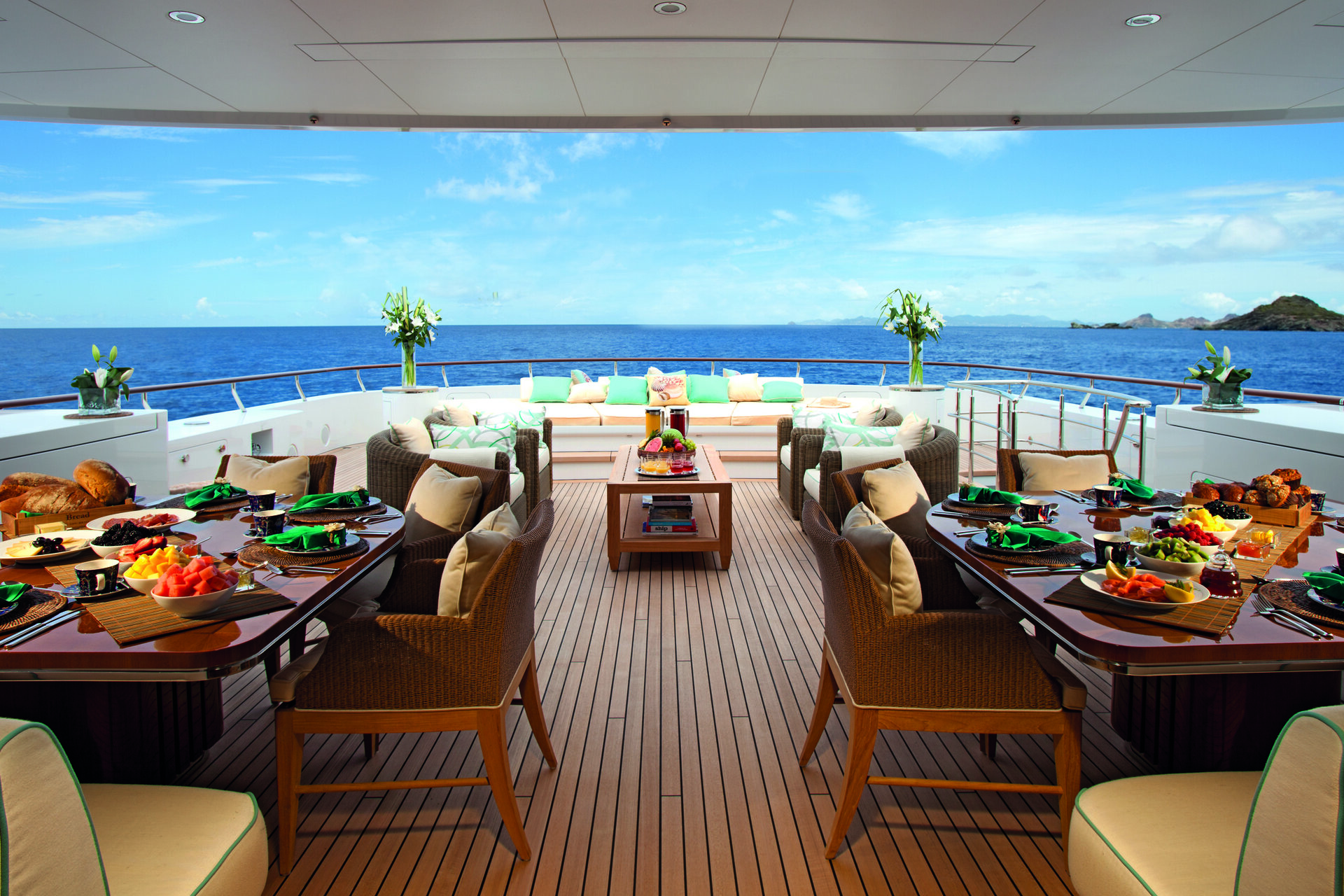 Lady Britt's sun deck aft laid out for lunch