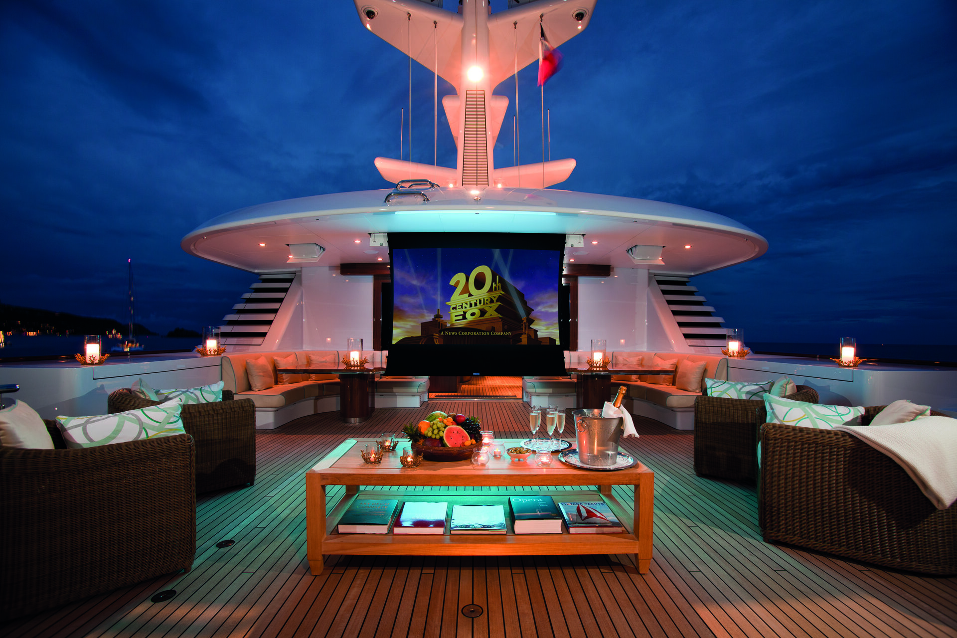 Lady Britt's open-air cinema on the sun deck at night