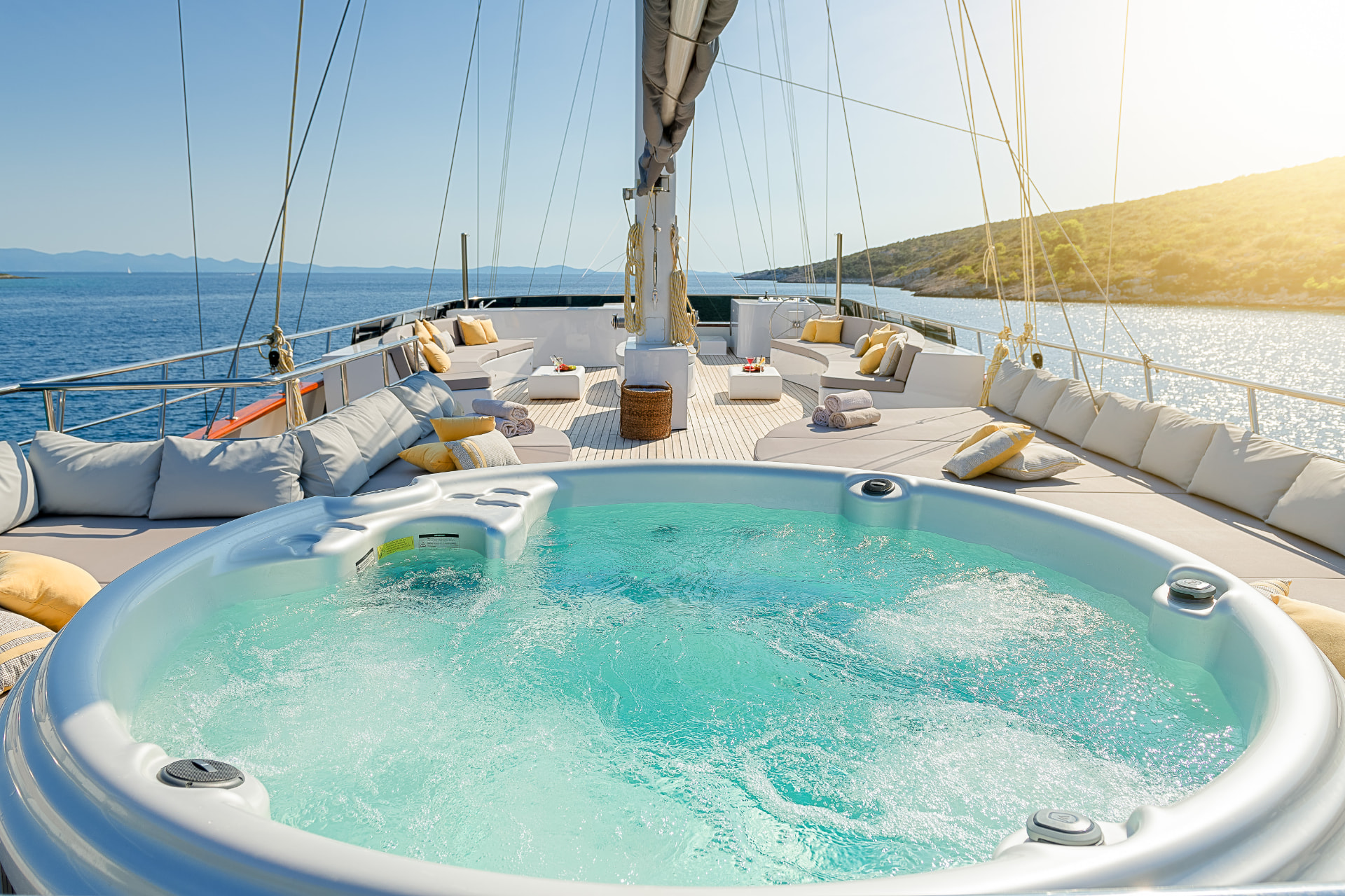 Lady Gita's jacuzzi and sun pads on the upper deck