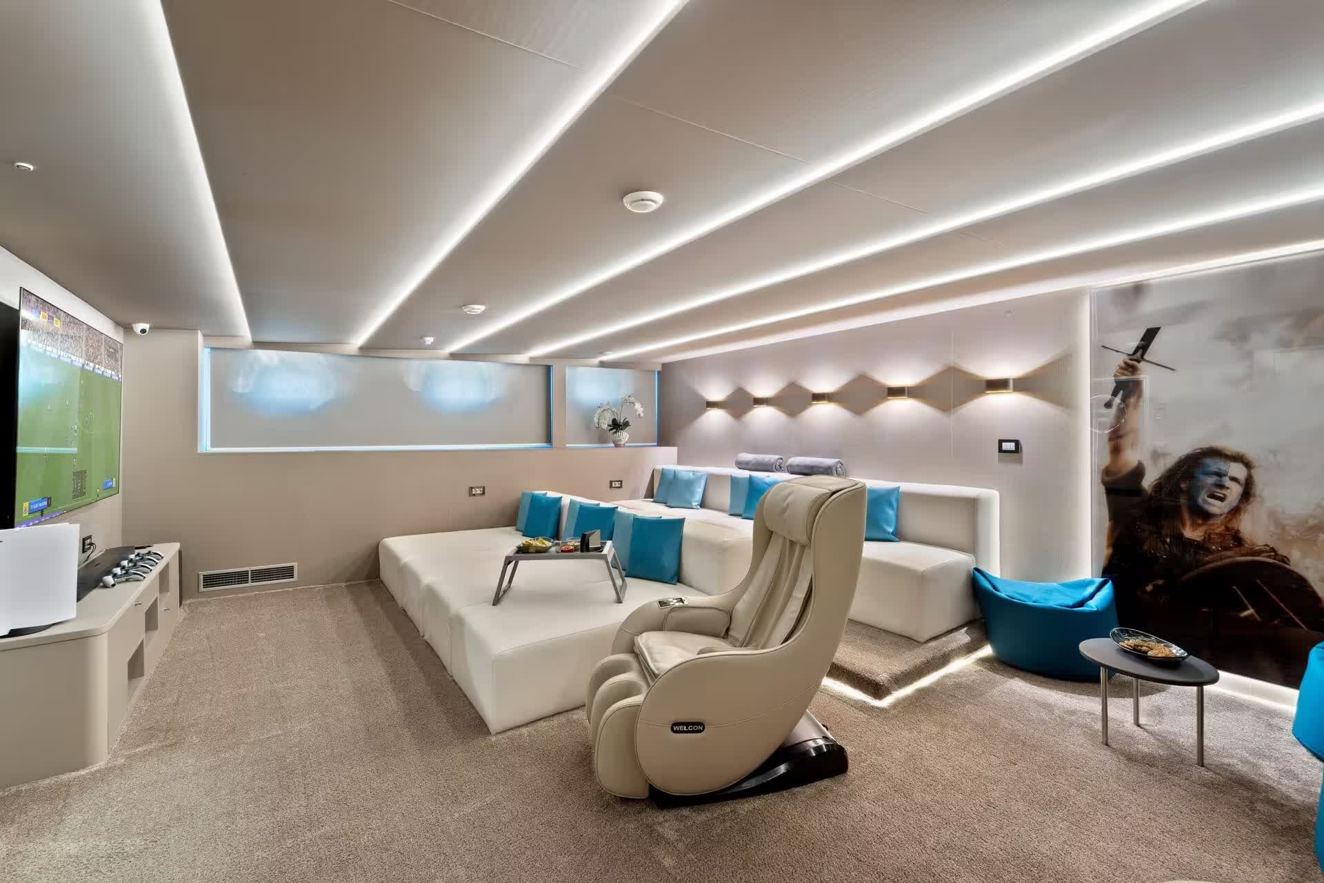 Freedom's private cinema room on the lower deck