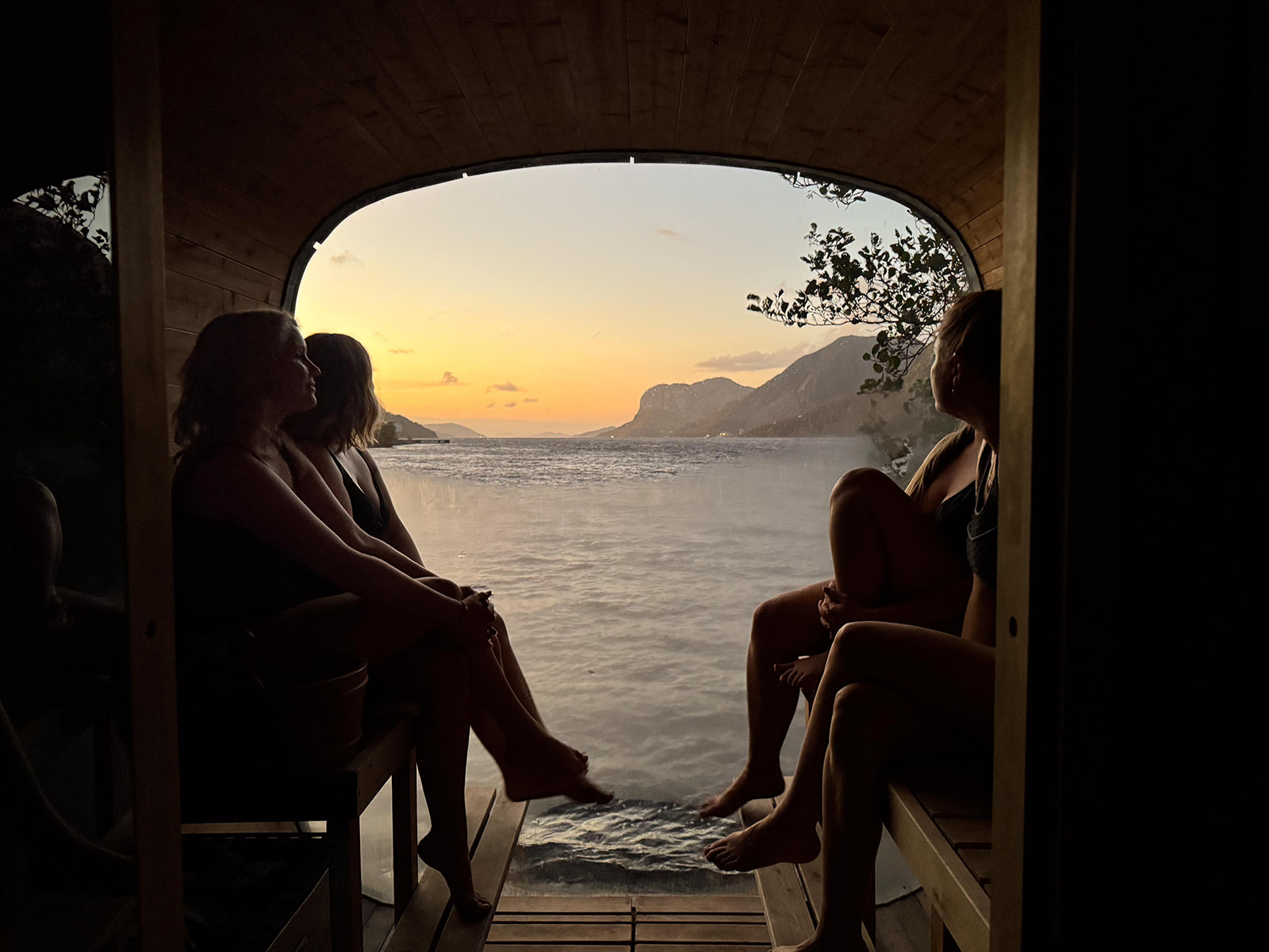A fjord sauna at sunset in Norway